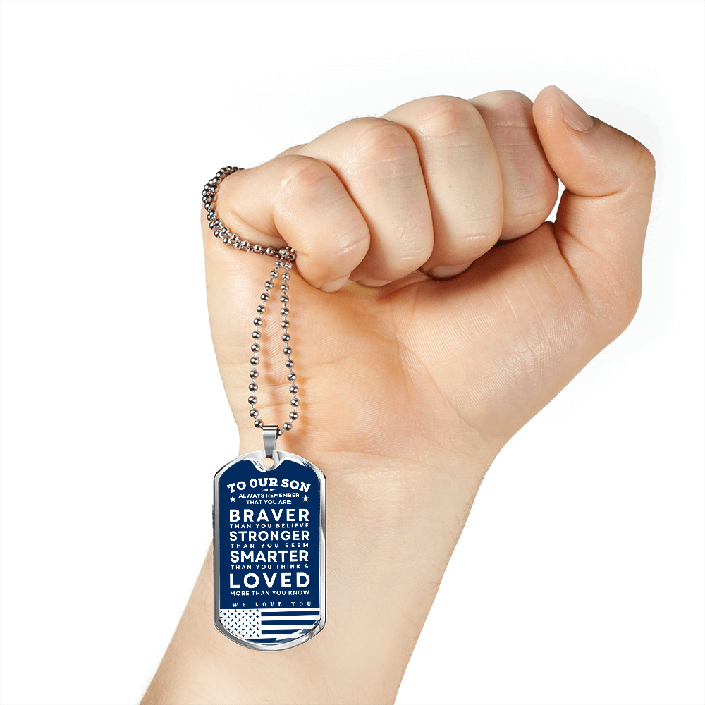 Military Tag Necklace Gift for Son | Braver | From Mom | Dog Tag