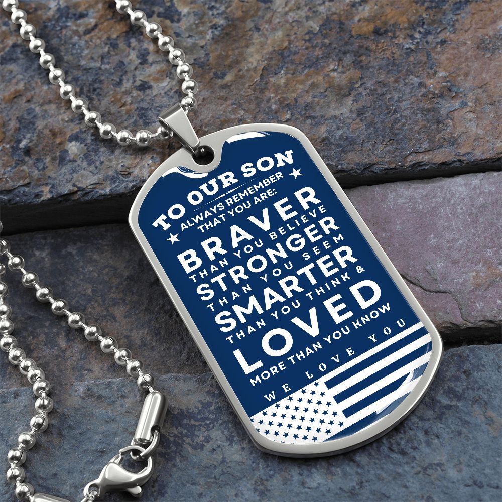 Military Tag Necklace Gift for Son | Braver | From Mom | Dog Tag