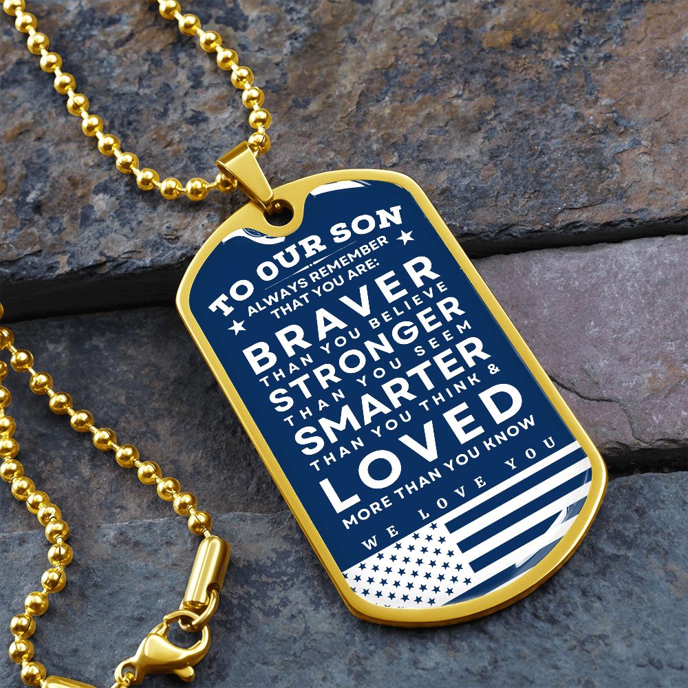 Military Tag Necklace Gift for Son | Braver | From Mom | Dog Tag