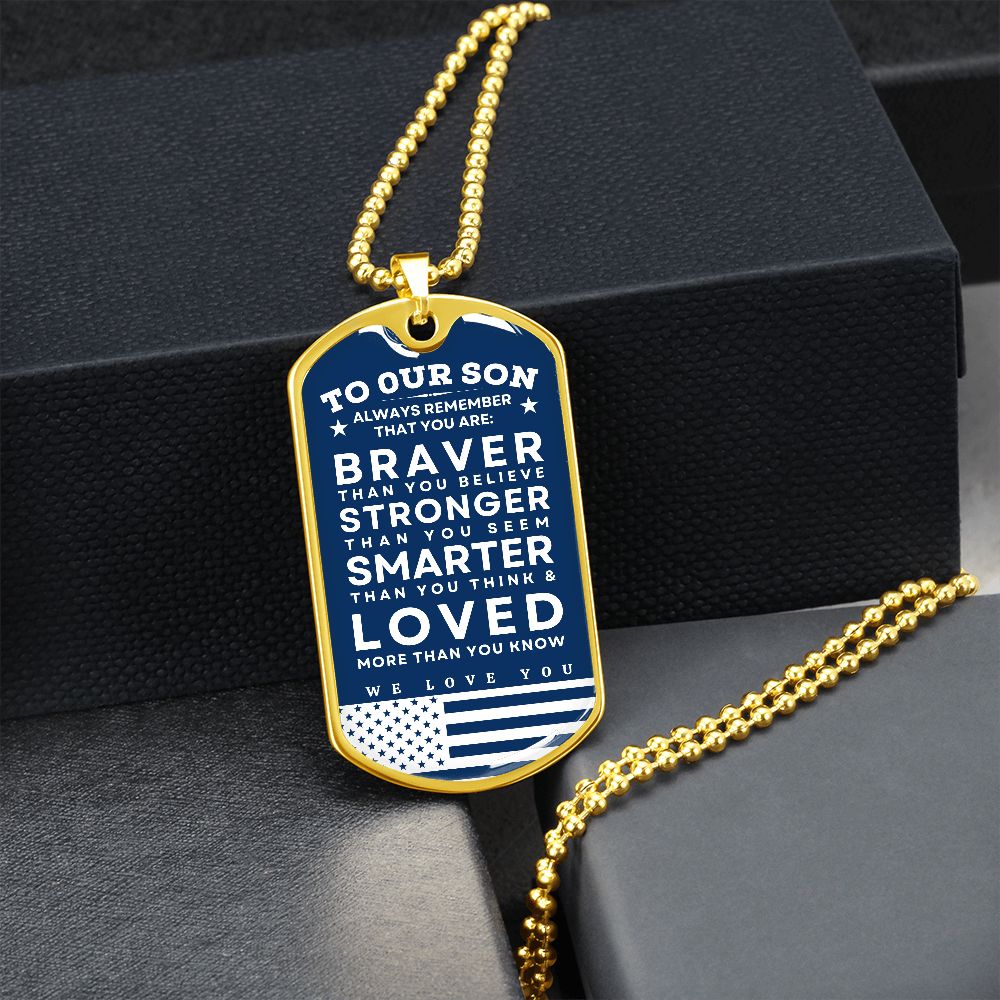 Military Tag Necklace Gift for Son | Braver | From Mom | Dog Tag