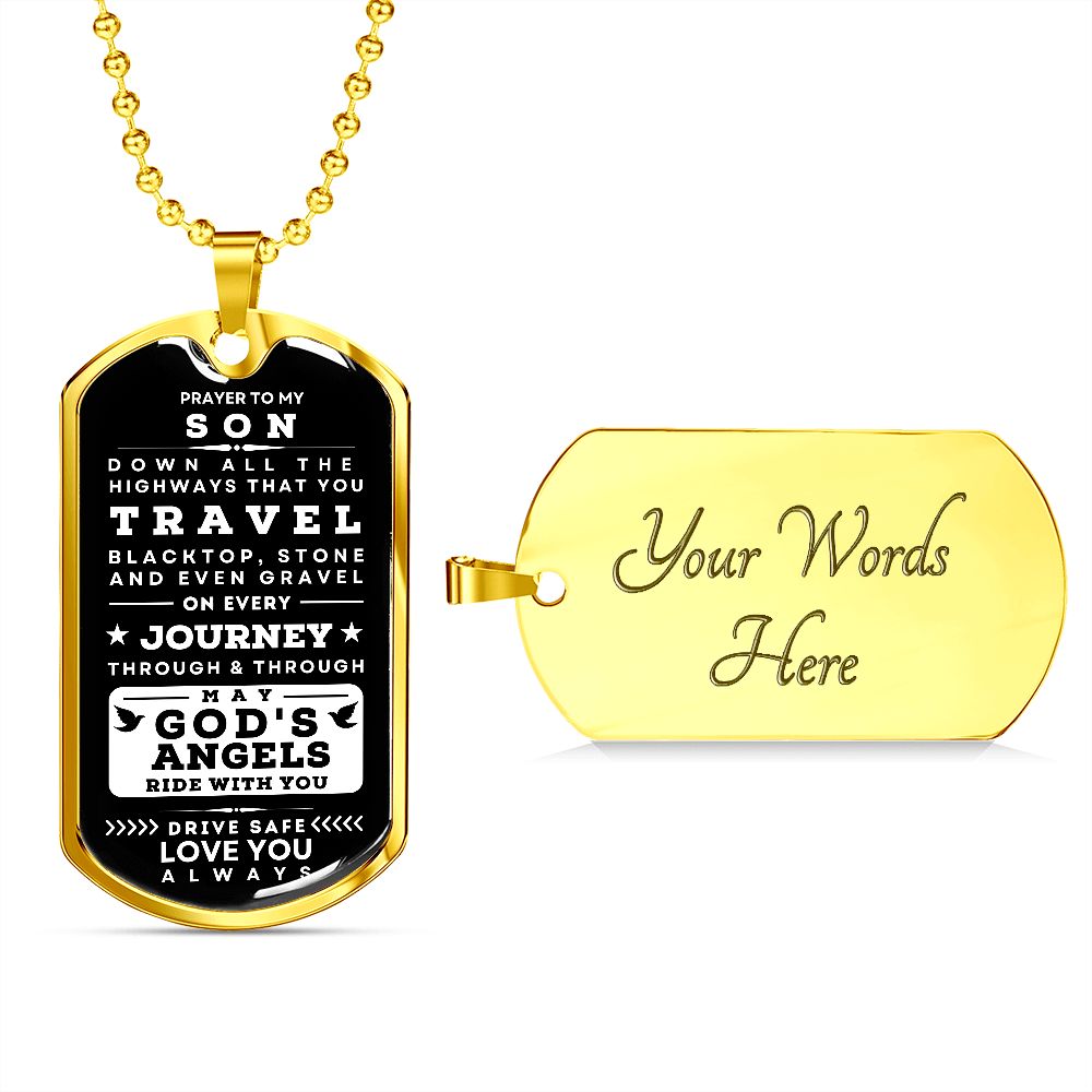 Prayer Military Tag Necklace Gift To My Son - Dog Tag Drive Safe, From Dad, From Mom, Christmas, Birthday, Graduation, Best Gift for Son
