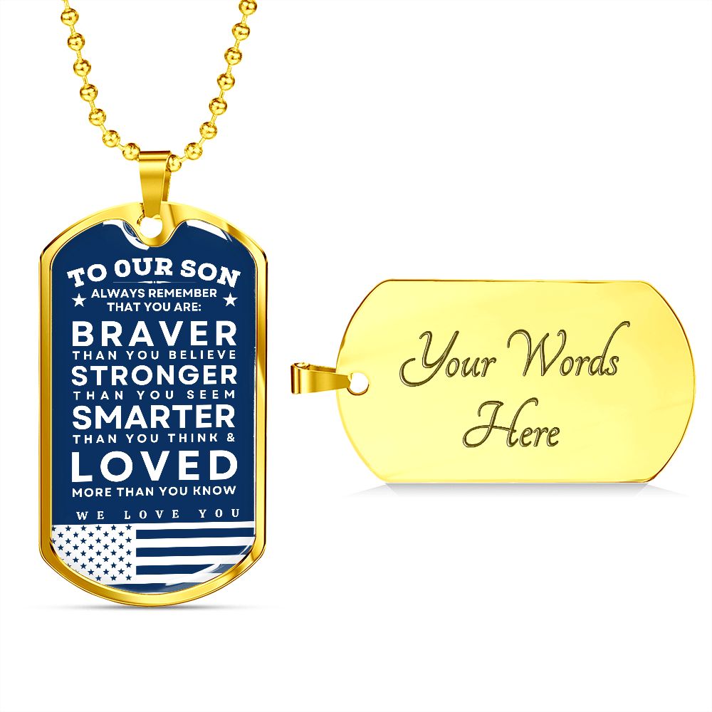 Military Tag Necklace Gift for Son | Braver | From Mom | Dog Tag