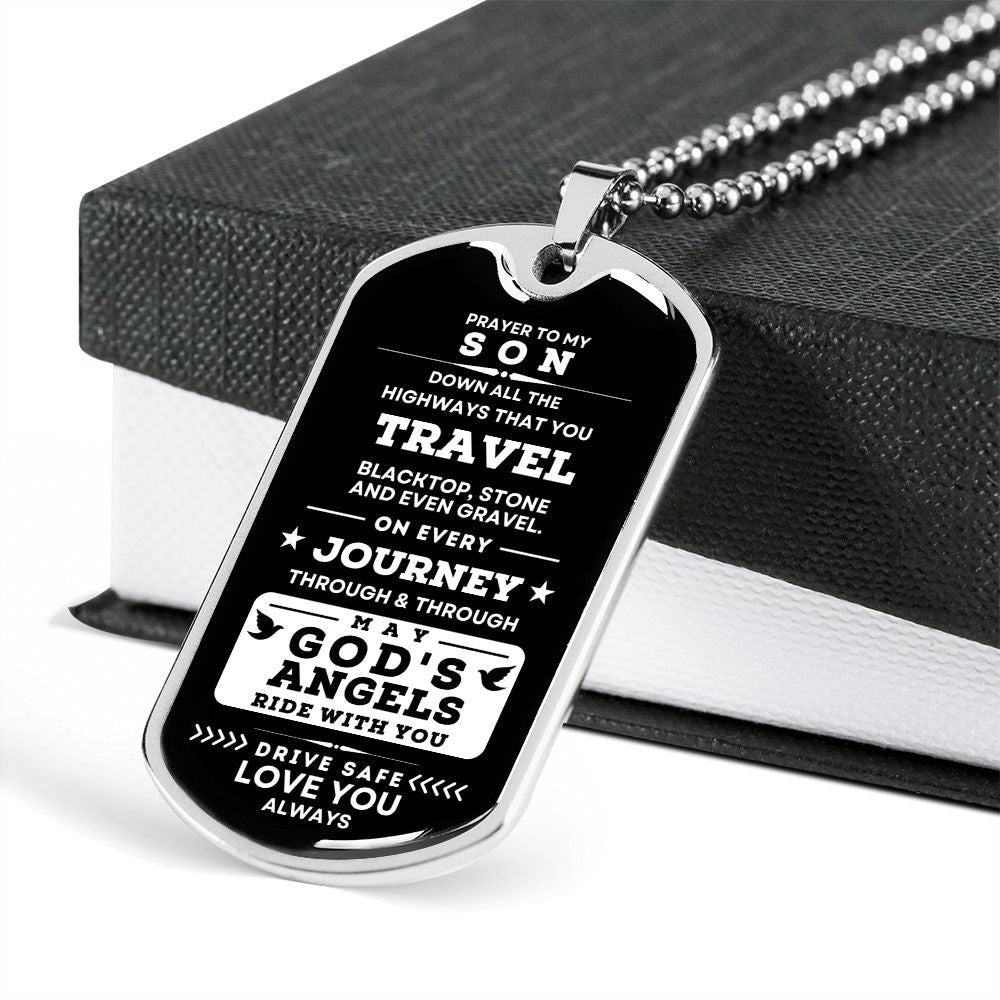 Prayer Necklace Gift To My Son - Dog Tag Drive Safe, From Dad, From Mom, Christmas, Birthday, Graduation, Best Gift for Son