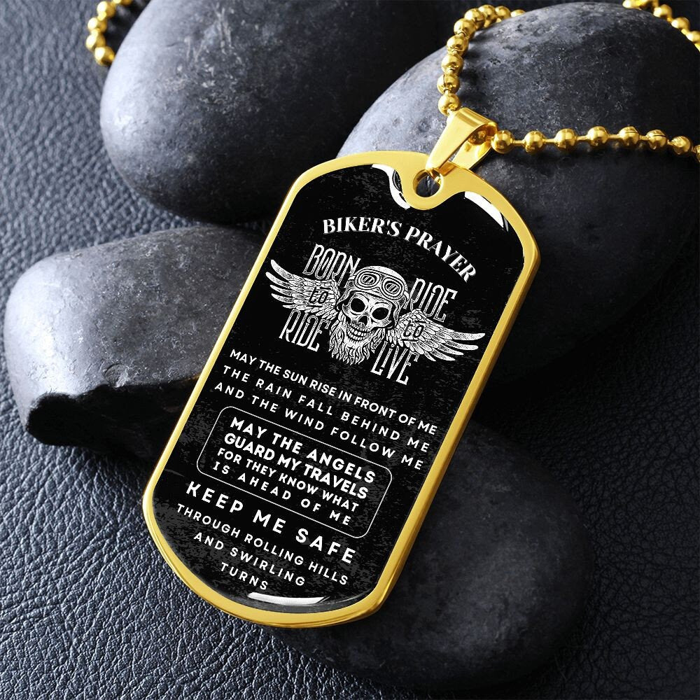 Dog Tag Biker's Prayer Necklace | Personalized Necklace | Biker's Birthday Gift, Christmas Gift