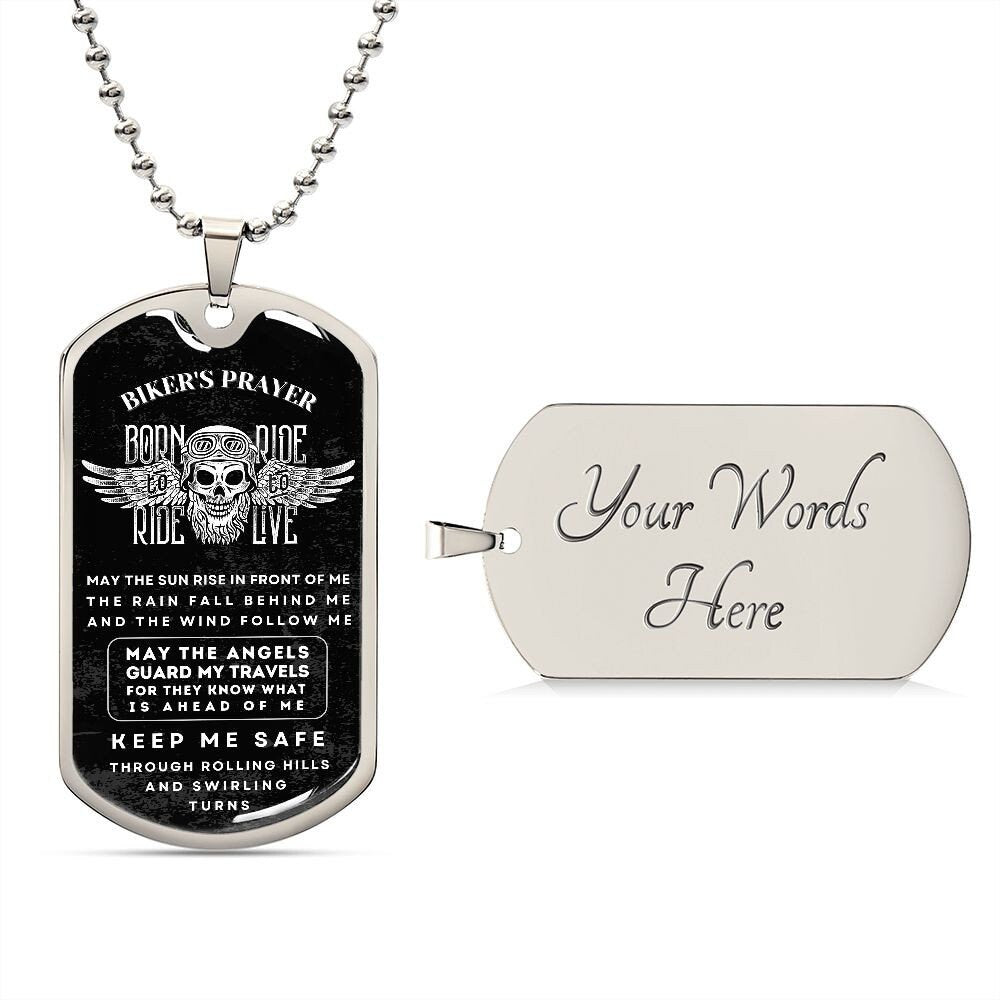 Dog Tag Biker's Prayer Necklace | Personalized Necklace | Biker's Birthday Gift, Christmas Gift