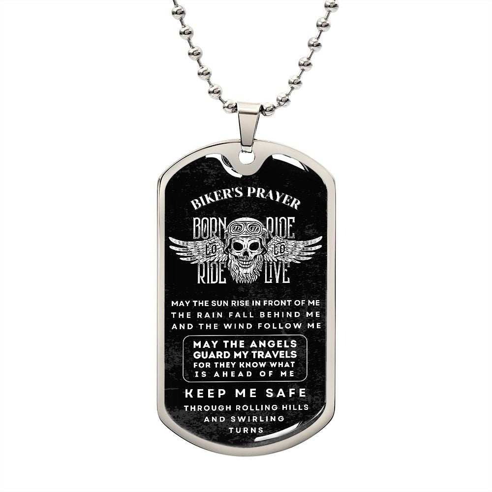 Dog Tag Biker's Prayer Necklace | Personalized Necklace | Biker's Birthday Gift, Christmas Gift