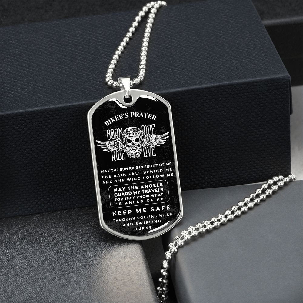 Dog Tag Biker's Prayer Necklace | Personalized Necklace | Biker's Birthday Gift, Christmas Gift
