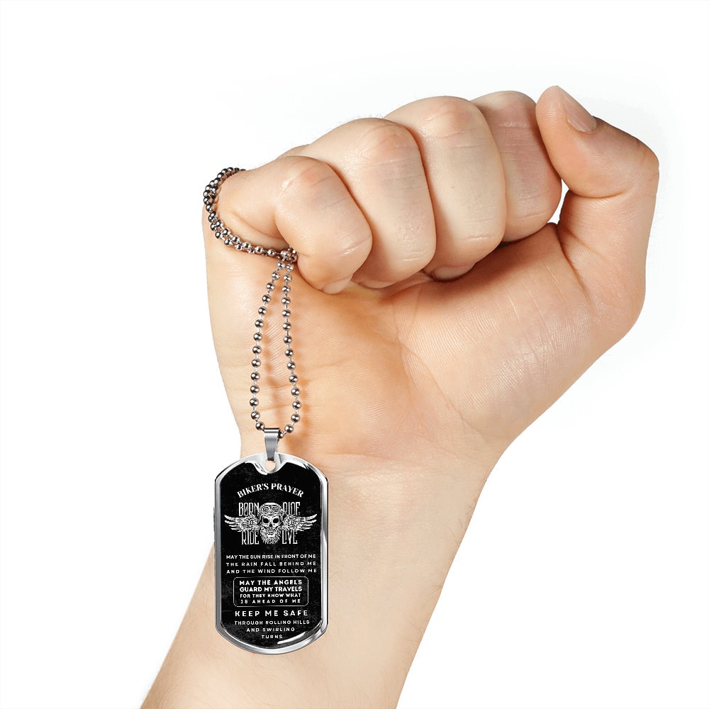 Dog Tag Biker's Prayer Necklace | Personalized Necklace | Biker's Birthday Gift, Christmas Gift