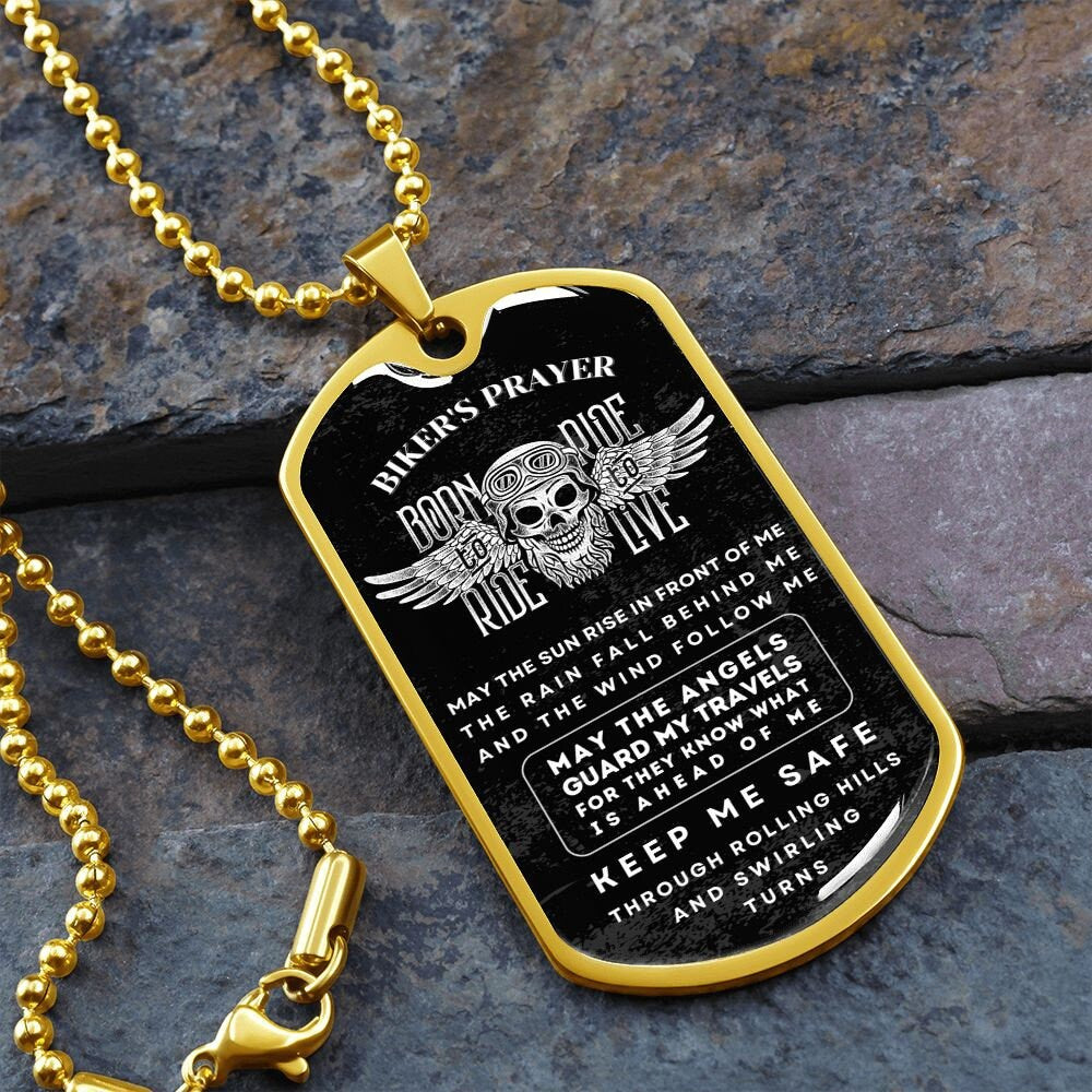 Dog Tag Biker's Prayer Necklace | Personalized Necklace | Biker's Birthday Gift, Christmas Gift