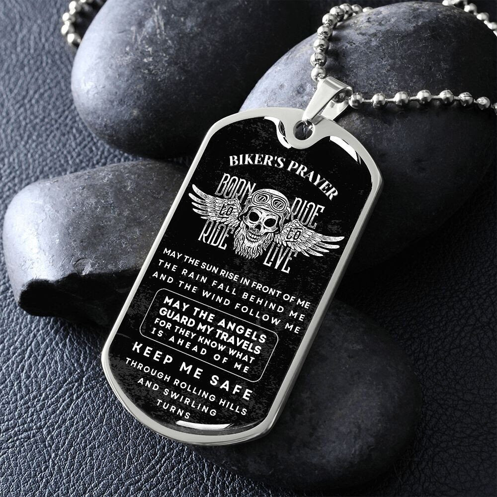 Dog Tag Biker's Prayer Necklace | Personalized Necklace | Biker's Birthday Gift, Christmas Gift