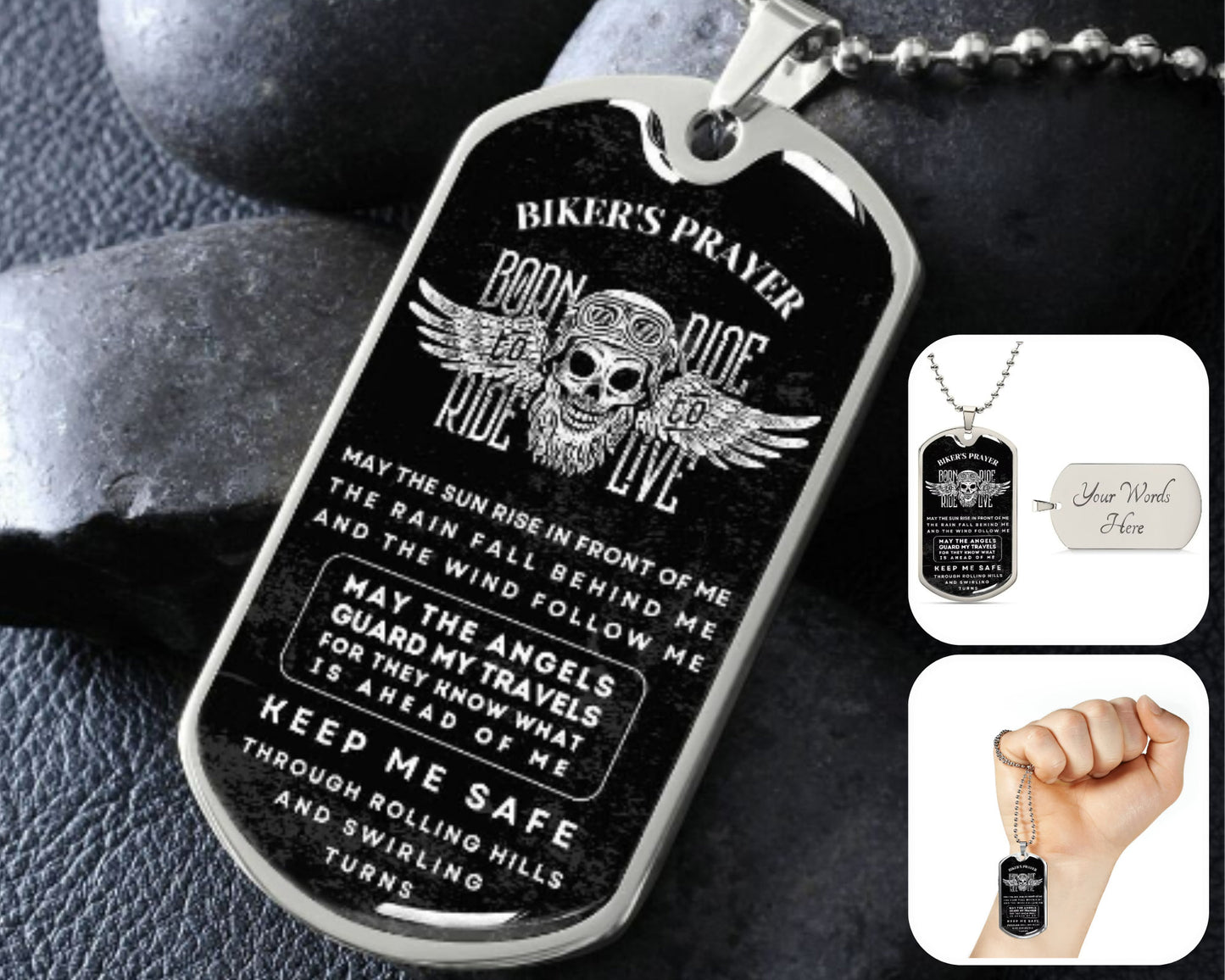 Dog Tag Biker's Prayer Necklace | Personalized Necklace | Biker's Birthday Gift, Christmas Gift
