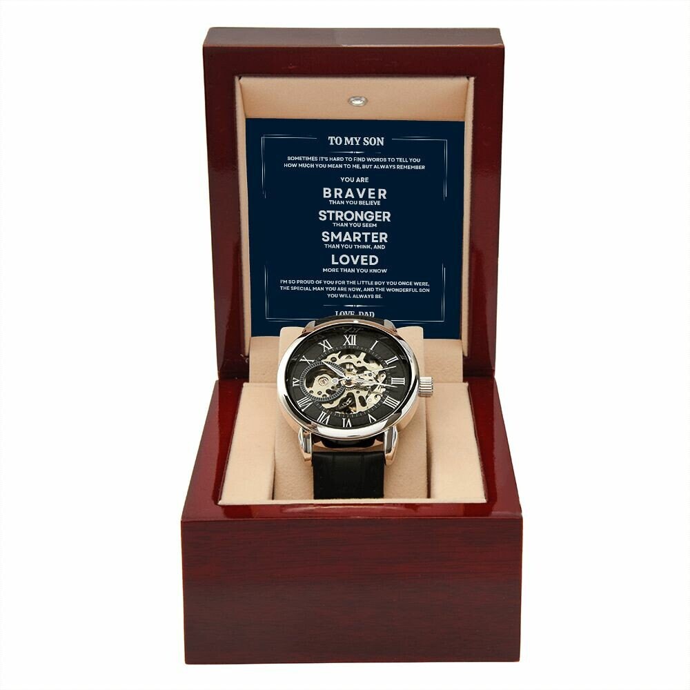 Men's Openwork Watch To My Son With Mindful Message Card - Gift From Dad, Perfect Christmas Gift, Birthday, Graduation, Wedding Gift