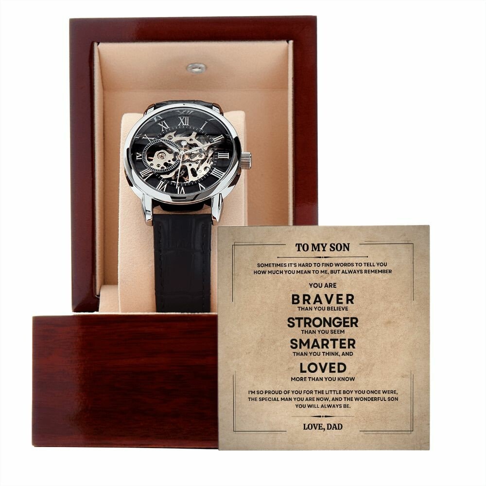 Men's Openwork Watch Gift To My Son with Mindful Message Card - From Dad, The perfect Christmas Gift, Birthday, Graduation, Wedding
