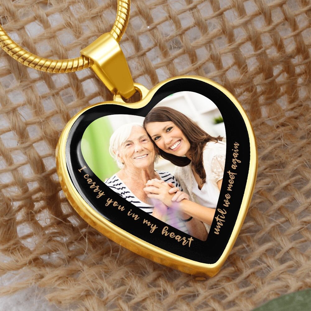 Personalized Heart Pendant with Photo - Memorial Necklace, Keepsake Necklace - I carry you in my heart until we meet again