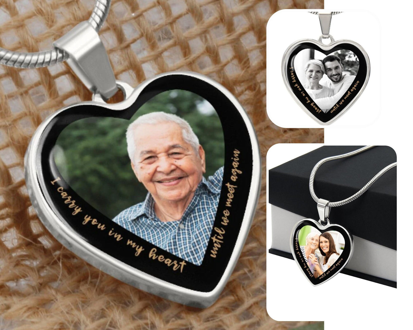 Personalized Heart Pendant with Photo - Memorial Necklace, Keepsake Necklace - I carry you in my heart until we meet again