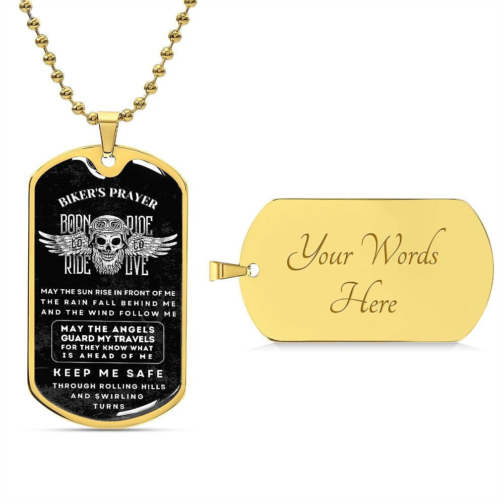 Dog Tag Biker's Prayer Necklace | Personalized Necklace | Biker's Birthday Gift, Christmas Gift