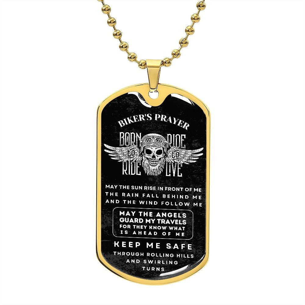 Dog Tag Biker's Prayer Necklace | Personalized Necklace | Biker's Birthday Gift, Christmas Gift