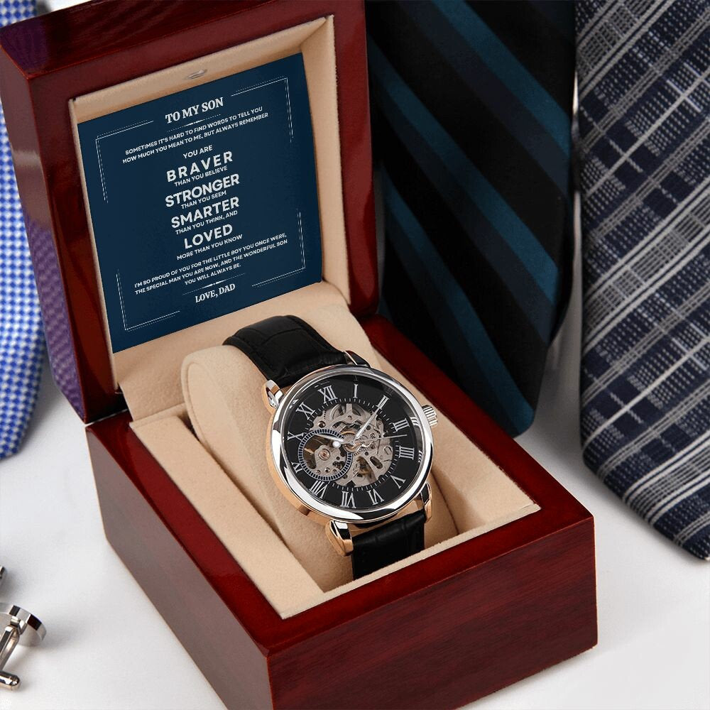 Men's Openwork Watch To My Son With Mindful Message Card - Gift From Dad, Perfect Christmas Gift, Birthday, Graduation, Wedding Gift