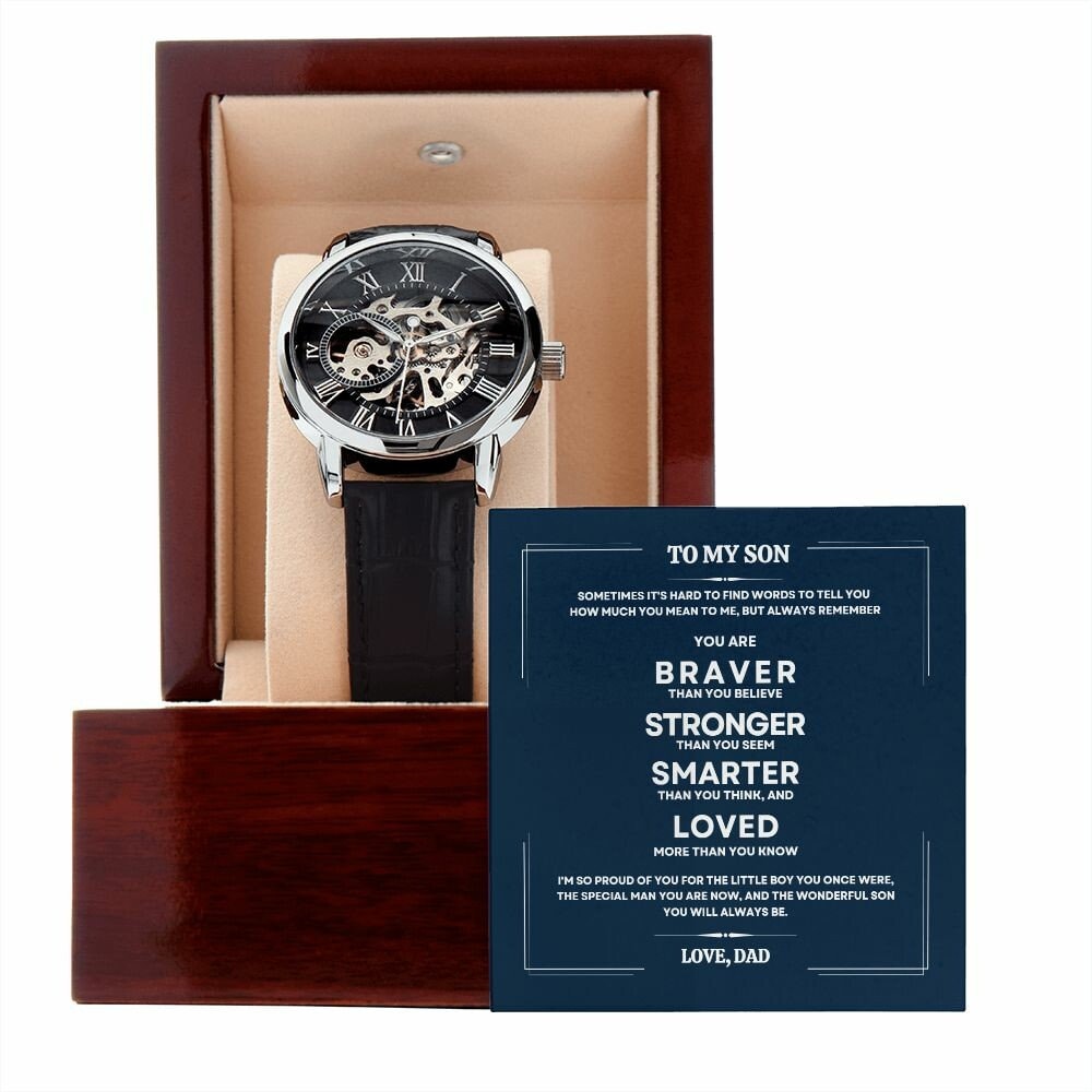 Men's Openwork Watch To My Son With Mindful Message Card - Gift From Dad, Perfect Christmas Gift, Birthday, Graduation, Wedding Gift