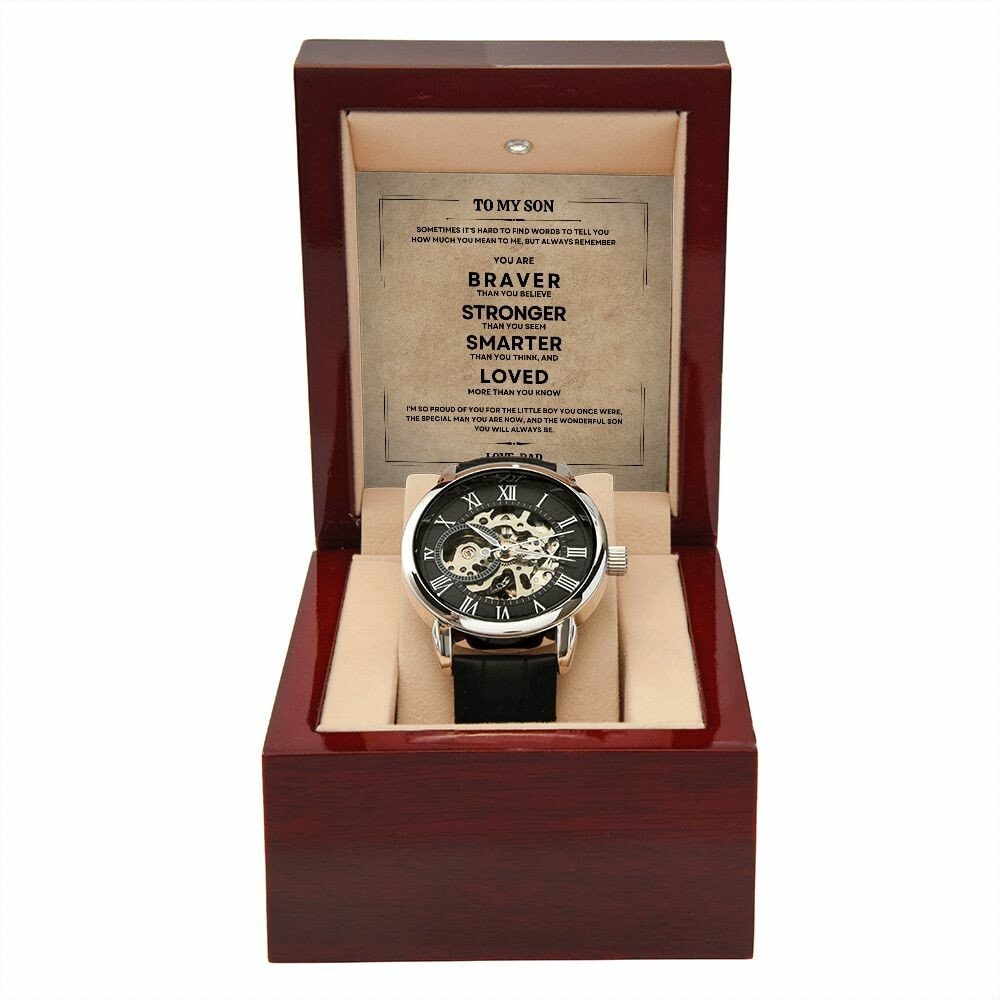 Men's Openwork Watch Gift To My Son with Mindful Message Card - From Dad, The perfect Christmas Gift, Birthday, Graduation, Wedding