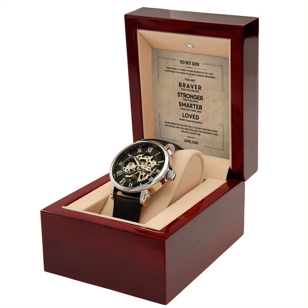 Men's Openwork Watch Gift To My Son with Mindful Message Card - From Dad, The perfect Christmas Gift, Birthday, Graduation, Wedding