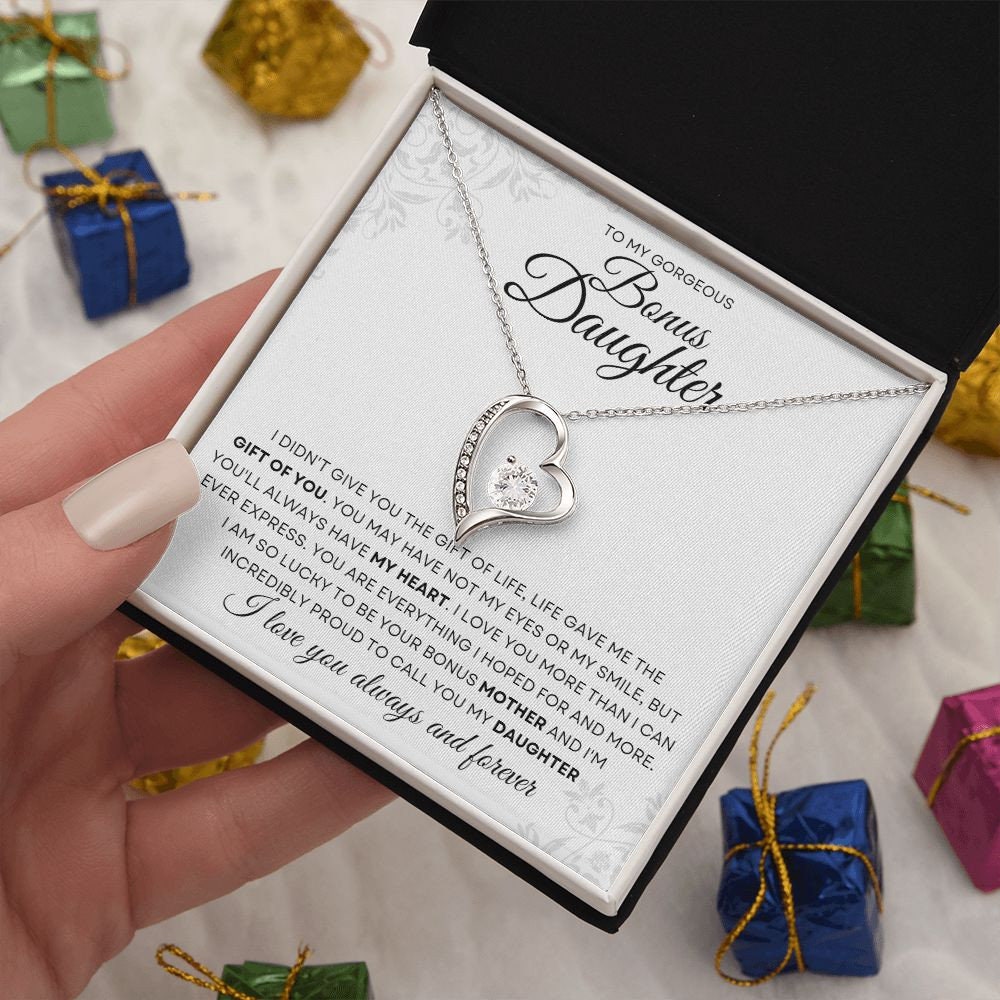 Forever Love Necklace Gift To My Bonus Daughter - Christmas Gift, Birthday Gift, Graduation Gift