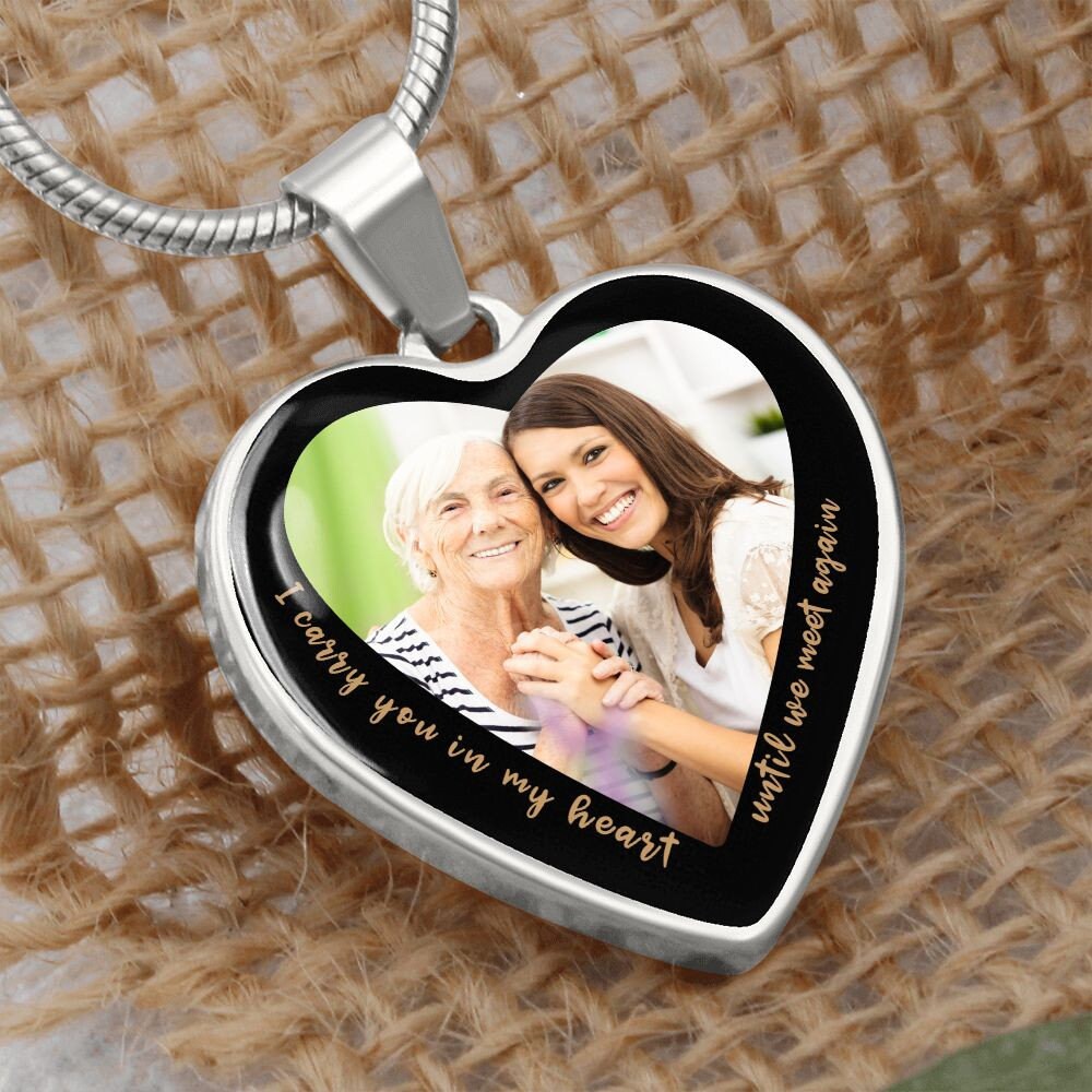 Personalized Heart Pendant with Photo - Memorial Necklace, Keepsake Necklace - I carry you in my heart until we meet again