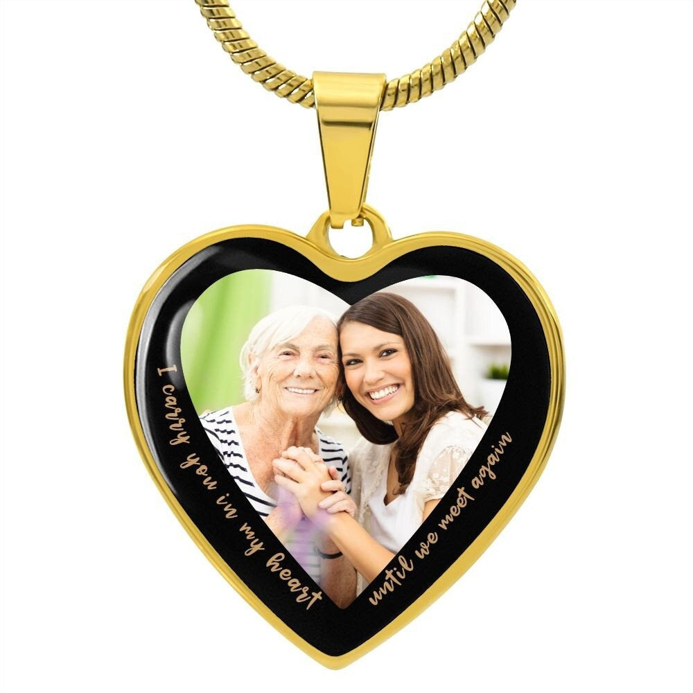 Personalized Heart Pendant with Photo - Memorial Necklace, Keepsake Necklace - I carry you in my heart until we meet again