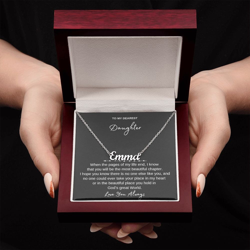 Personalized Name Necklace With Message Card and Box to My Daughter - Perfect Gift For Her Birthday, Graduation, Christmas