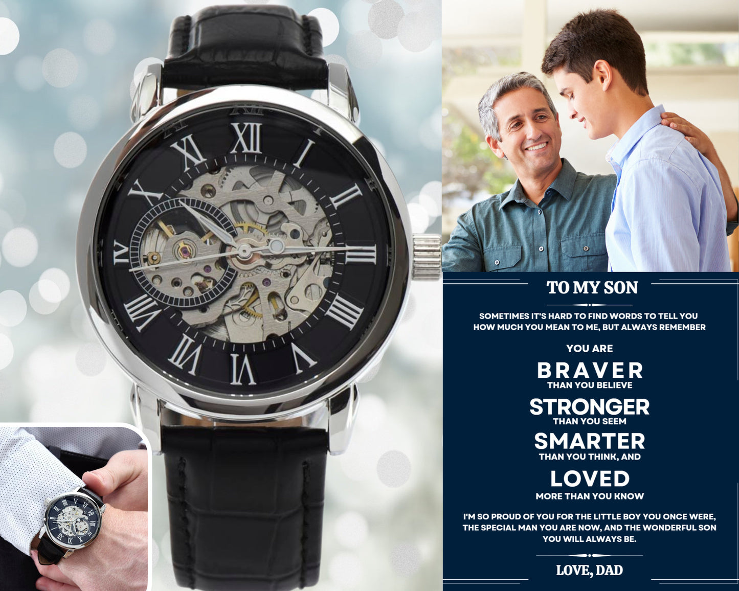 Men's Openwork Watch To My Son With Mindful Message Card - Gift From Dad, Perfect Christmas Gift, Birthday, Graduation, Wedding Gift