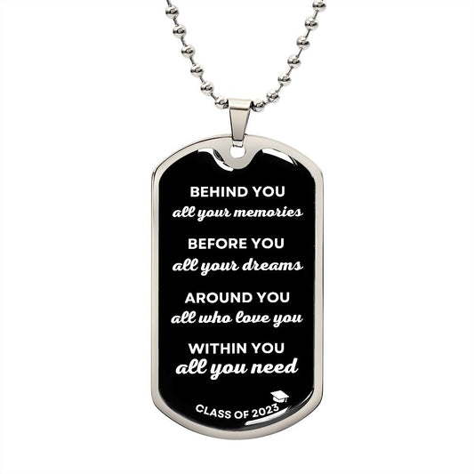 Class of 2023 Graduation Military Dog Tag with Engraved Motivational Message