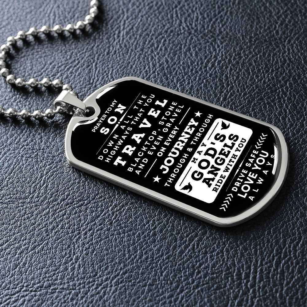 Prayer Military Tag Necklace Gift To My Son - Dog Tag Drive Safe, From Dad, From Mom, Christmas, Birthday, Graduation, Best Gift for Son