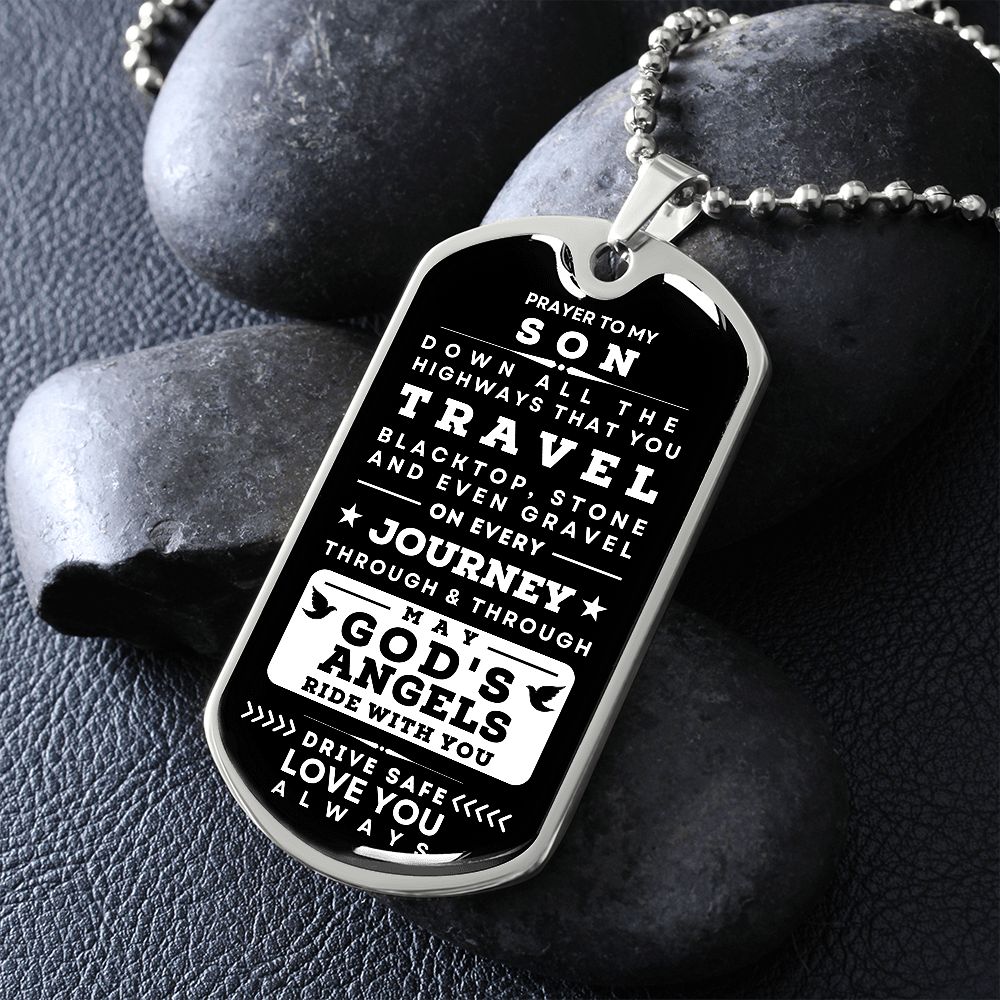 Prayer Military Tag Necklace Gift To My Son - Dog Tag Drive Safe, From Dad, From Mom, Christmas, Birthday, Graduation, Best Gift for Son