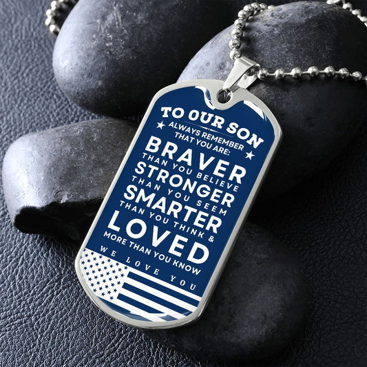Military Tag Necklace Gift for Son | Braver | From Mom | Dog Tag