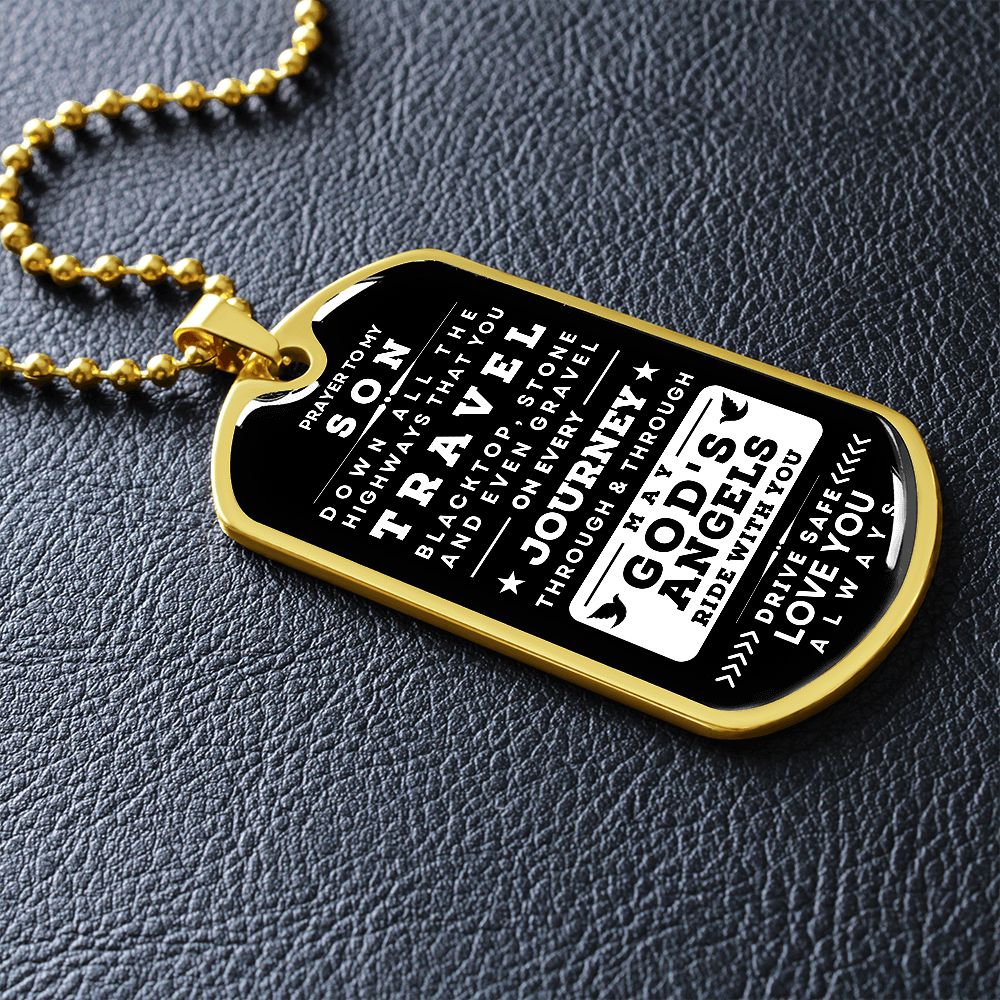 Prayer Military Tag Necklace Gift To My Son - Dog Tag Drive Safe, From Dad, From Mom, Christmas, Birthday, Graduation, Best Gift for Son