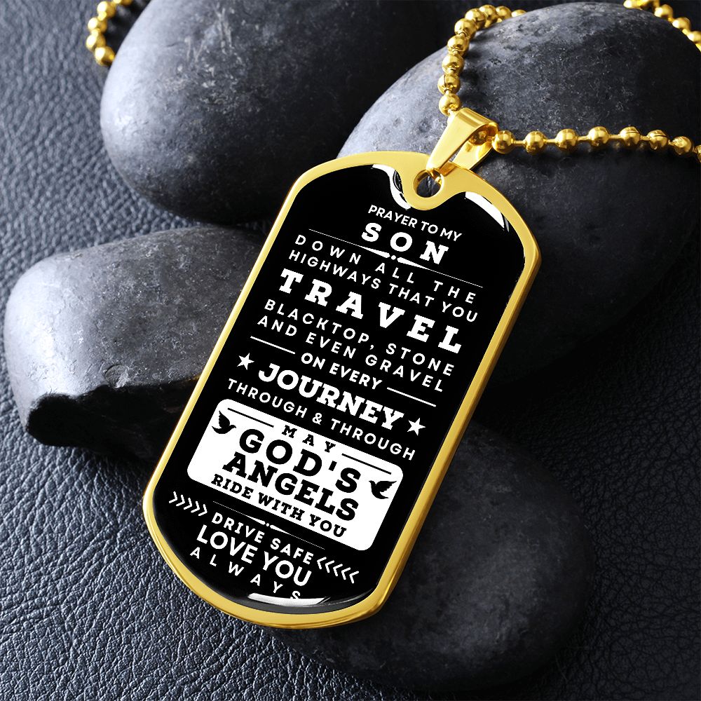 Prayer Military Tag Necklace Gift To My Son - Dog Tag Drive Safe, From Dad, From Mom, Christmas, Birthday, Graduation, Best Gift for Son