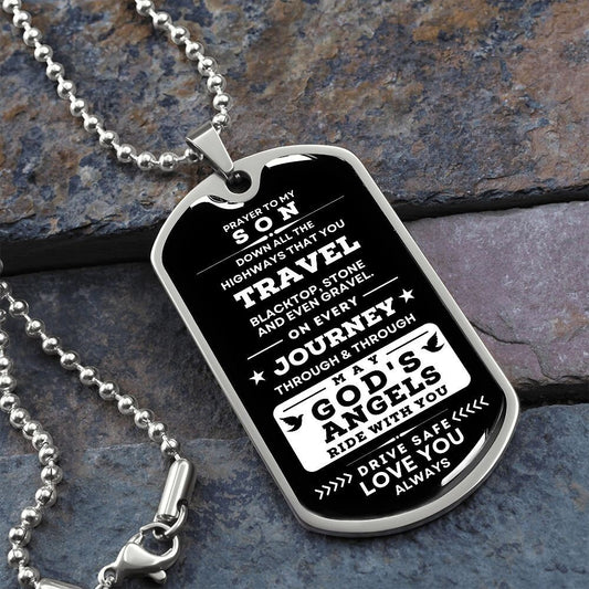 Prayer Necklace Gift To My Son - Dog Tag Drive Safe, From Dad, From Mom, Christmas, Birthday, Graduation, Best Gift for Son